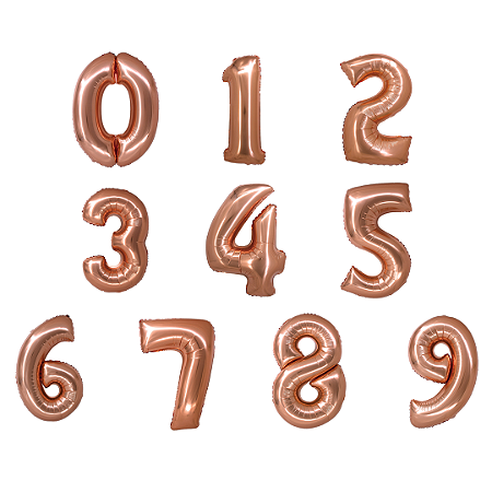 BALAO METALIZADO C/ CANUDO 16  ROSE GOLD NUMERO