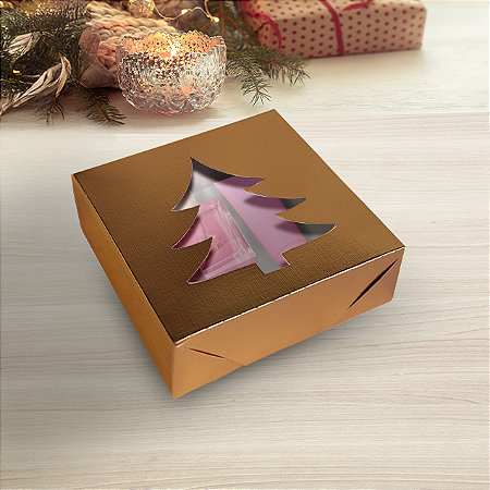 CAIXA C/ VISOR ARVORE LAMINADA OURO NATAL LUZ PCT C/ 10 UNIDADES C5669 IDEIA