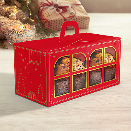 CAIXA 02 MINI PANETONES C/ VISOR E ALCA NATAL LUZ PCT C/ 10 UN C5702 IDEIA