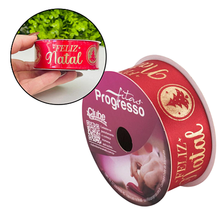 FITA CETIM VERMELHA ECF00H 10mx30mm COR 060 FELIZ NATAL