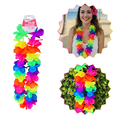 COLAR HAVAIANO NEON COLORIDO C/1 UN CARNAVAL CROMUS