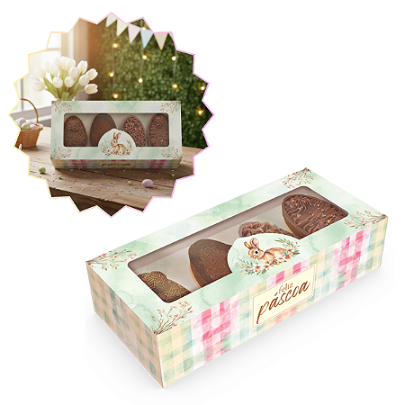 CAIXA GAVETA P/ 4 MINI OVOS 50G OU COELHO DE CHOCOLATE - PASCOA ENCANTOS - PCT C/ 10 UNIDADES C5915
