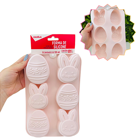 Forma De Silicone Coelho e Ovo Rosa 2,5X26CM 1095374 Cromus