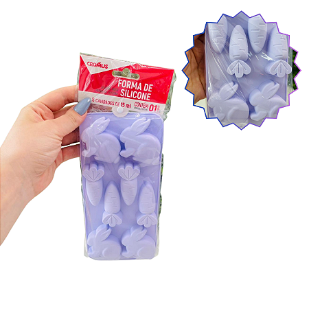 Forma De Silicone Coelho Cenoura Lilás 2X23cm Cromus 1095379