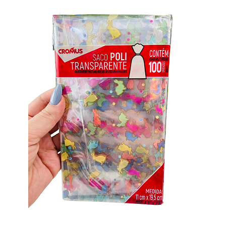 Saco Transparente Páscoa Coelhinho Colorido Bliss 11x19,5cm c/100un Cromus