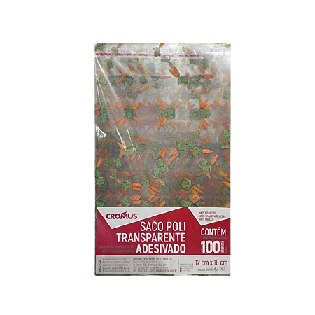 SACO ADESIVADO TRANSPARENTE PÁSCOA CENOURINHA 12x18CM PCT C/100UN CROMUS 11300875