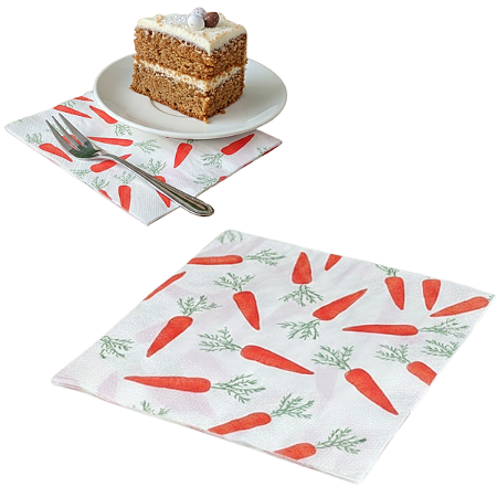 20 Guardanapos Estampado 33x33cm Papel Páscoa Cenourinhas