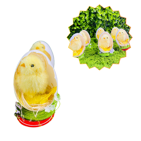 Pintinho Ovo E Grama Amarelo 9cm C/1un Cromus 1095397