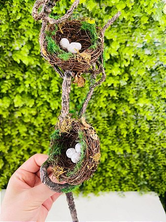 Galho Rustico c/Ninhos 38cm - Marron c/ 1un Cromus