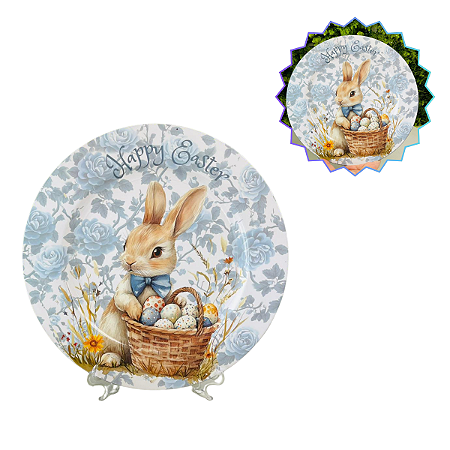 Prato Redondo Páscoa Coelho Azul Happ Easter 33X33 C/1un Cromus