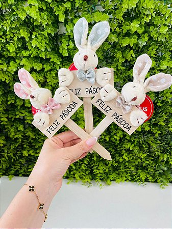 Plaquinha Feliz Páscoa Coelho Poa Sortido Verde/Rosa/Marrom 23cm 1070723 Cromus