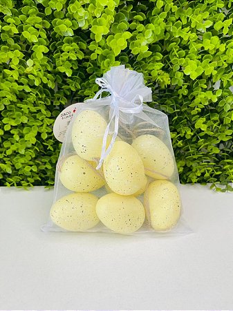 Ovos Decoração Saco Orgânico Galinha Amarelo 6cm Jogo C/9un Cromus 1095428