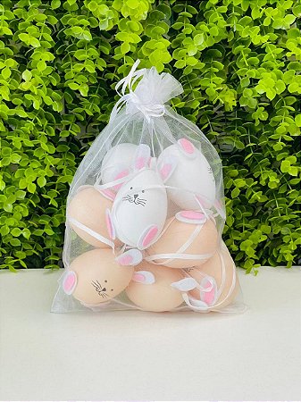 Ovo Decoração Saco Orgânico Galinha Rostinho De Coelho Sortido 6cm Jogo C/9un Cromus
