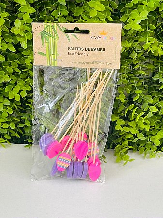 20 Palitos Em Bambu Para Petiscos 12cm Páscoa Diversos Silver