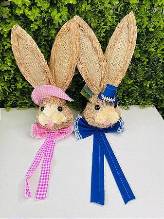 Enfeite De Decoração Páscoa Carinha De Coelho Rosa Ou Azul HP024 Silver