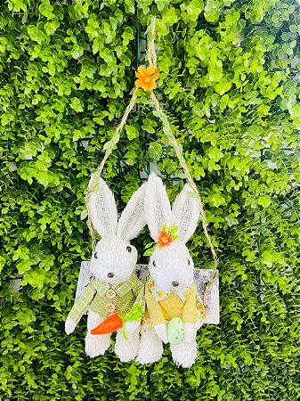Coelhos No Balanço Páscoa Casal Decoração Cenário HP074 Silver