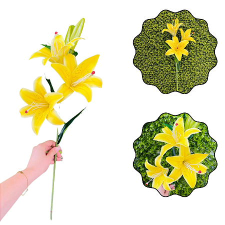 Buquê Lírio 68cm Amarelo Artificial Para Decoração Enfeite Cromus 1062223