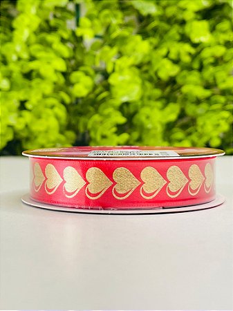 Fita 15mmx10m Cor 220 Corações Rolo Decorativo Cetim ECF003H