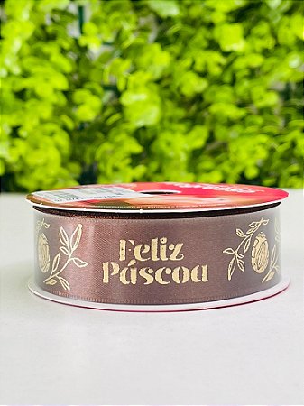 Fita Cetim Rolo 22mx10m ECF005F Cor 027 Frase Feliz Páscoa Progresso