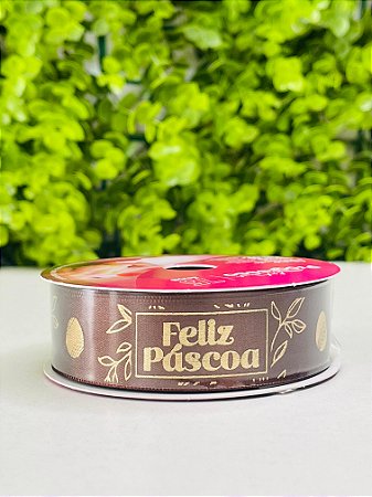 Fita Cetim Rolo 10mx22mm ECF005H Cor 1106 Feliz Páscoa Marrom Progresso
