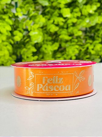 Fita Cetim Rolo ECF005H 22mmx10m Cor 1108 Feliz Páscoa Laranja Progresso