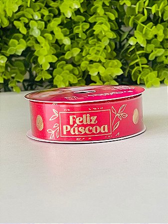 Fita Cetim Rolo 22mmx10m ECF005H Cor 1109 Feliz Páscoa Vermelho Progresso