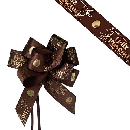 5 Laços Cetim Marrom Feliz Páscoa Cor 007 ELRC005H Progresso