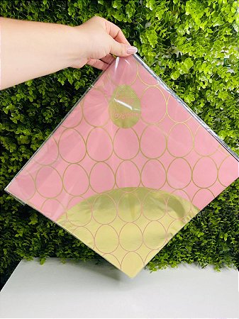 25 Saco p/ Ovo Pratik 25cmx25cm 150/250g Páscoa Albano - Feliz Páscoa Rose/Ouro