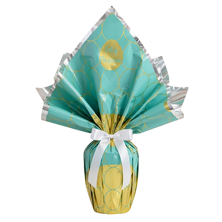 25 Saco p/ Ovo Pratik 35cmx35cm 250/350g Páscoa Albano - Feliz Páscoa Turquesa/Ouro