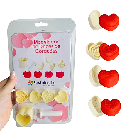 Modelador De Doces Corações 4 Moldes Festplastik 2276