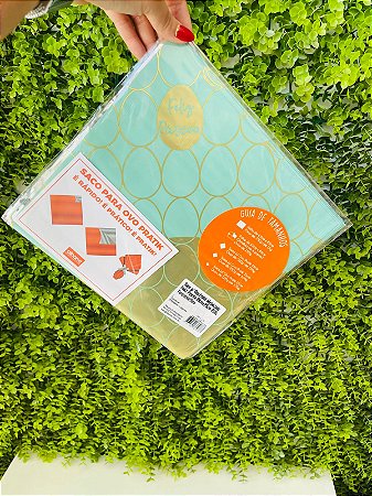 Saco p/ Ovo Pratik Metalizado Feliz Pascoa 25cmx25cm 25fls Turquesa/Ouro - Albano