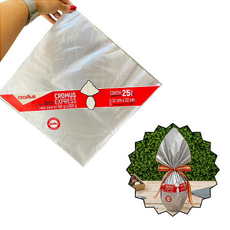 25 Sacos Express Prata Para Ovos De Páscoa 32x32cm 150/200g 88500300 Cromus
