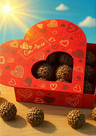 10 Caixas Coração Para 9 Doces Gaveta Com Visor Amor Presente Dia Das Mães Namorados Brigadeiros C5970 Ideia