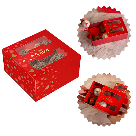 10 Caixas Para 4 Doces Gaveta Com Visor Amor Clássico Dia Dos Namorados Mães C5951 Ideia