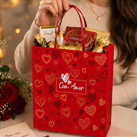 10 Sacolas Amor Em Caixa Presente Dia Dos Namorados Mães Chocolate Flores C5969 Ideia