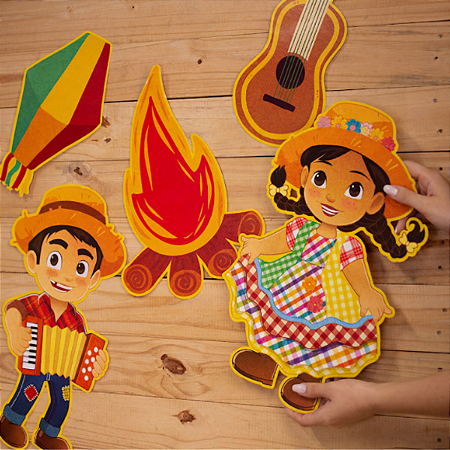 Kit 5 Decorativos De Parede Nosso Arraiá Festa Junina Fogueira Casal Violão Balão Painel C6029 Ideia