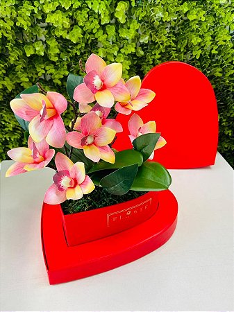 Kit Presente Caixa Coração Vermelho E Orquidea Cromus
