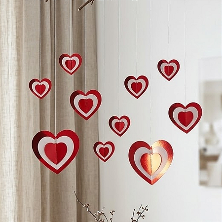 10 Enfeites Pingente Coração Metalizado 3D Para Decoração Pendurável Namorados Mães Surpresa HA582 Silver
