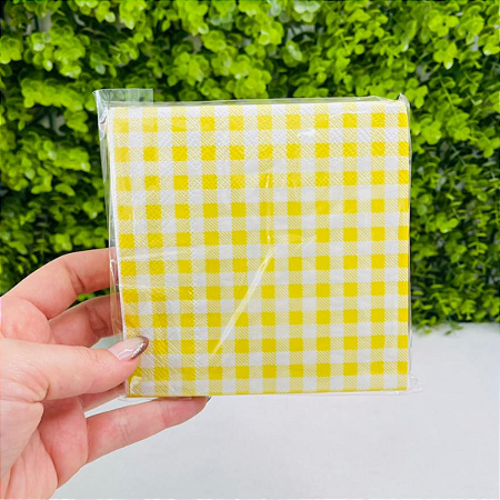 20 Guardanapos Estampado 25cm Folha Dupla Xadrez Amarelo Junina Decoração Mesa Doces GP25164 Silver