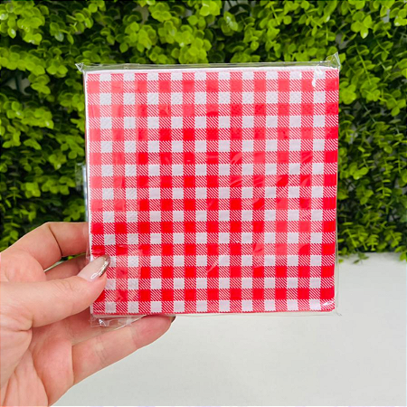 20 Guardanapos Estampado 25cm Folha Dupla Xadrez Vermelho Festa Junina Decoração Mesa Doces GP25163 Silver