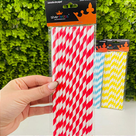 12 Canudos De Papel Listrado Vermelho Para Festa Milkshake Sucos Drinks Aniversário Decoração CP08007 Silver