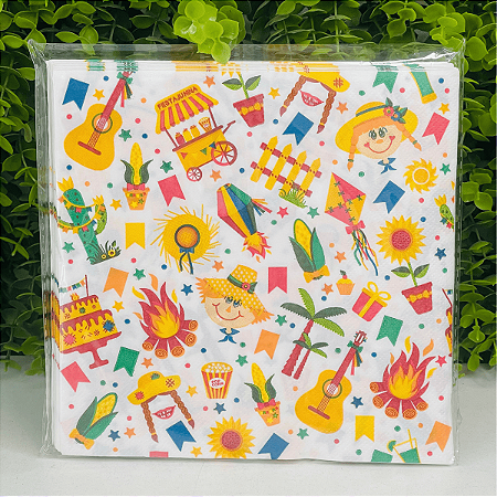 Guardanapo Branco Estampado 33cm Pct c/20un Festa Junina GP33161 Silver