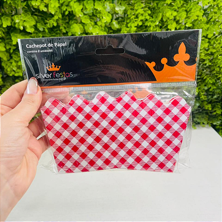 8 Cachepot De Papel Xadrez Junina Vermelha HJ058A Silver