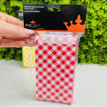 Saco De Papel Xadrez Junino Vermelho Pct c/ 50un HJ060A Silver