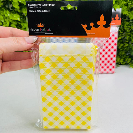 Saco De Papel Xadrez Junino Amarelo Pct c/50un HJ060B Silver