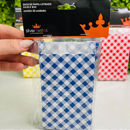 Saco De Papel Xadrez Junino Azul HJ060C Pct c/50un Silver