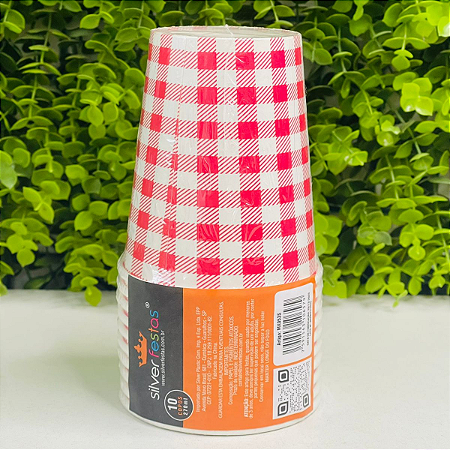 Copo Papel Xadrez Vermelho Festa Junina Pct c/10un MX053S Silver