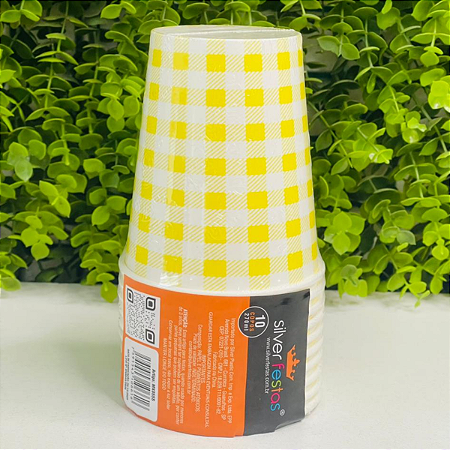 Copo Papel Xadrez Amarelo Festa Junina Pct c/10un MX055S Silver