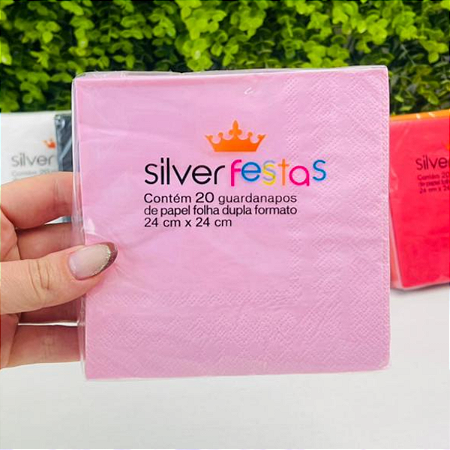 Guardanapo 24cmx24cm Rosa Bebê Pct c/20un GL25007 Silver