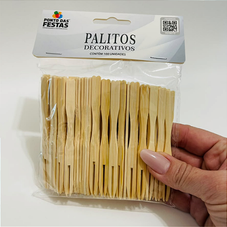 Palito Aperitivo Madeira 9cm Pct C/100un Ponto Das Festas